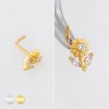 SUNFLOWER MULTI CZ MARQUISE LEAF POLISH 316L SURGICAL STEEL L-SHAPE NOSE RING